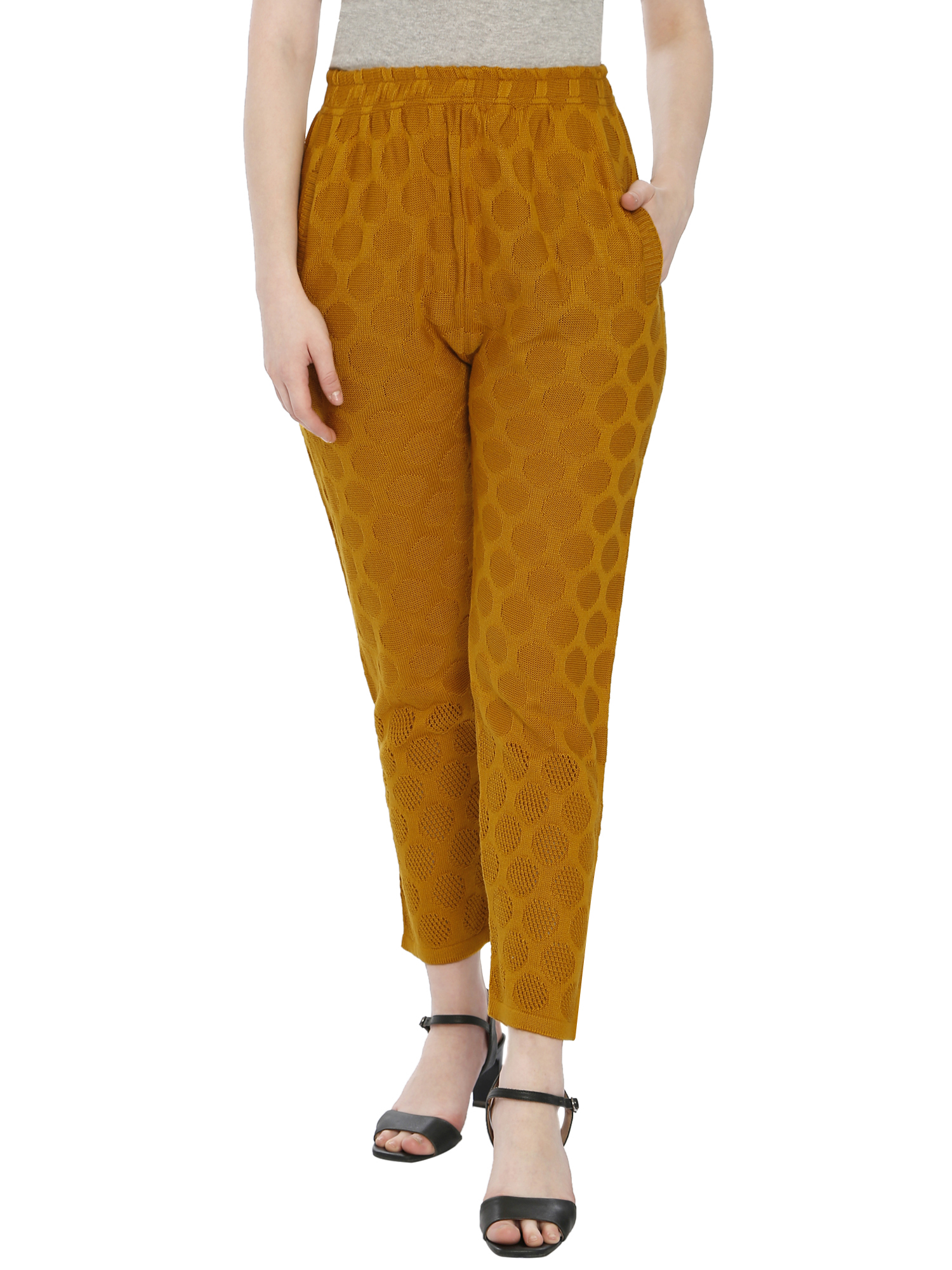 Mustard circle design wool pant 1
