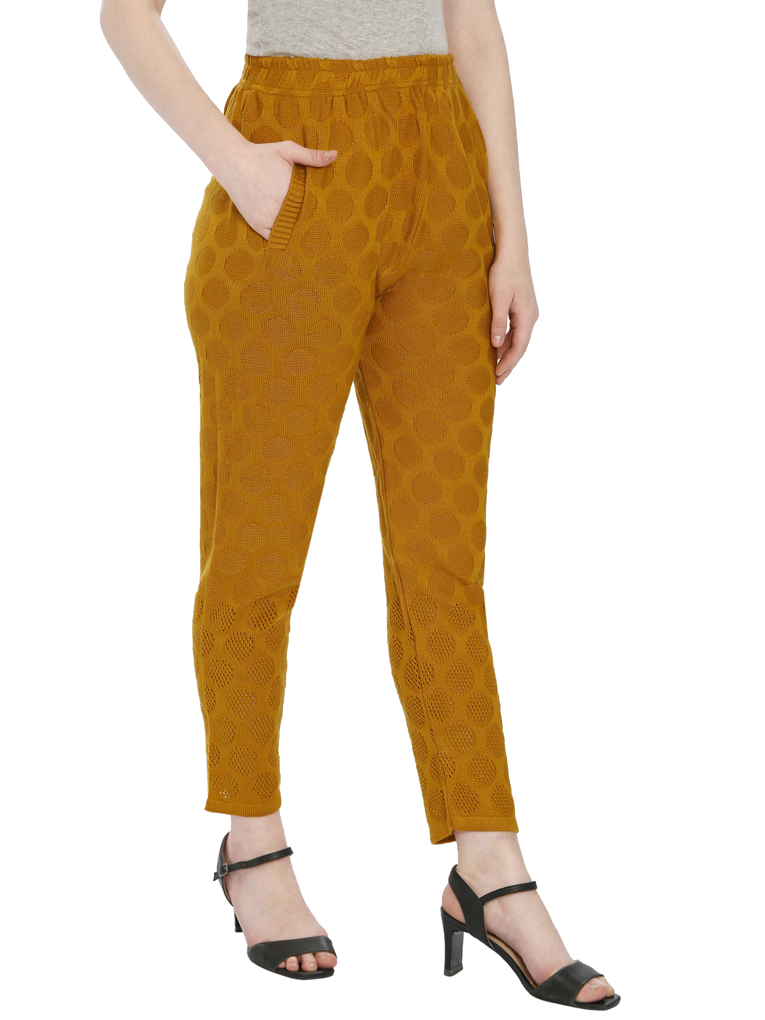 Mustard circle design wool pant 3